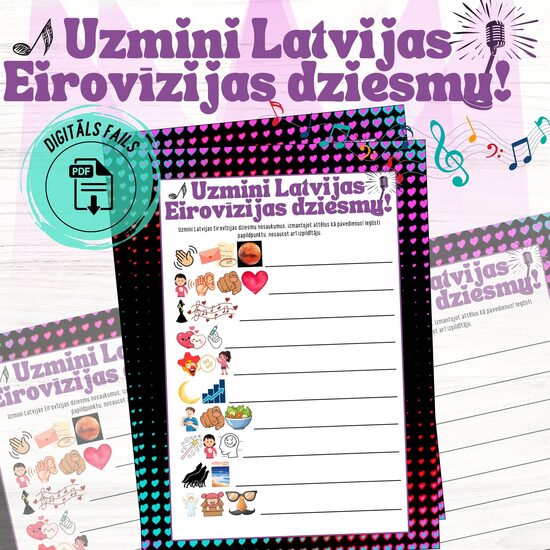 Spēle "Uzmini Latvijas Eirovīzijas dziesmu", digitāls PDF fails